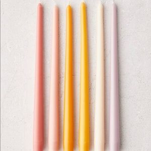 Multicolored taper candles set of 6. Light tone colors